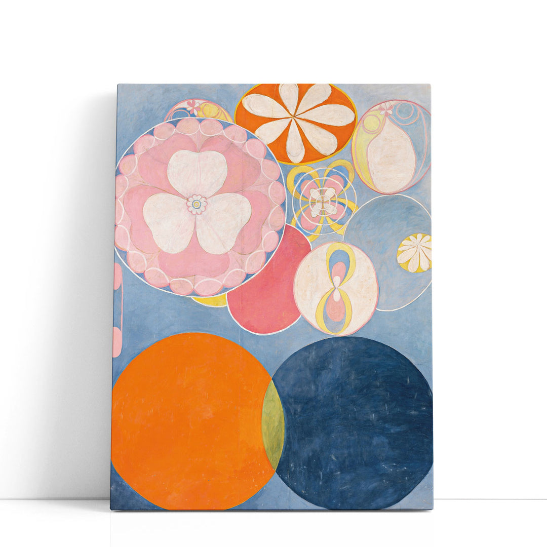 abstract floral wall art – swirling pink and blue blooms