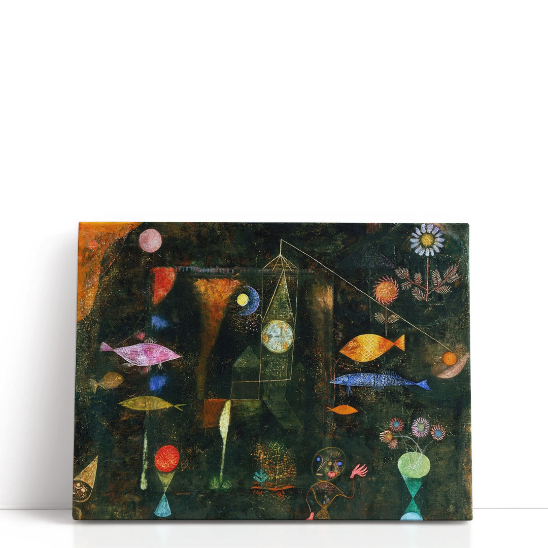 Surreal fish silhouette on dark canvas