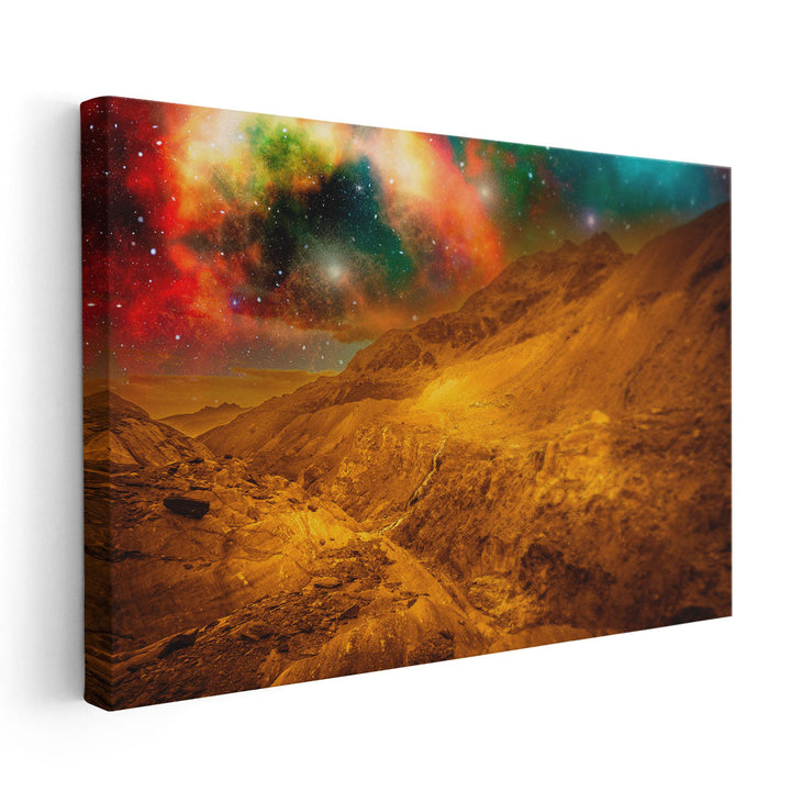 Mountains With Golden Outer Space Background - Canvas Print Wall Art