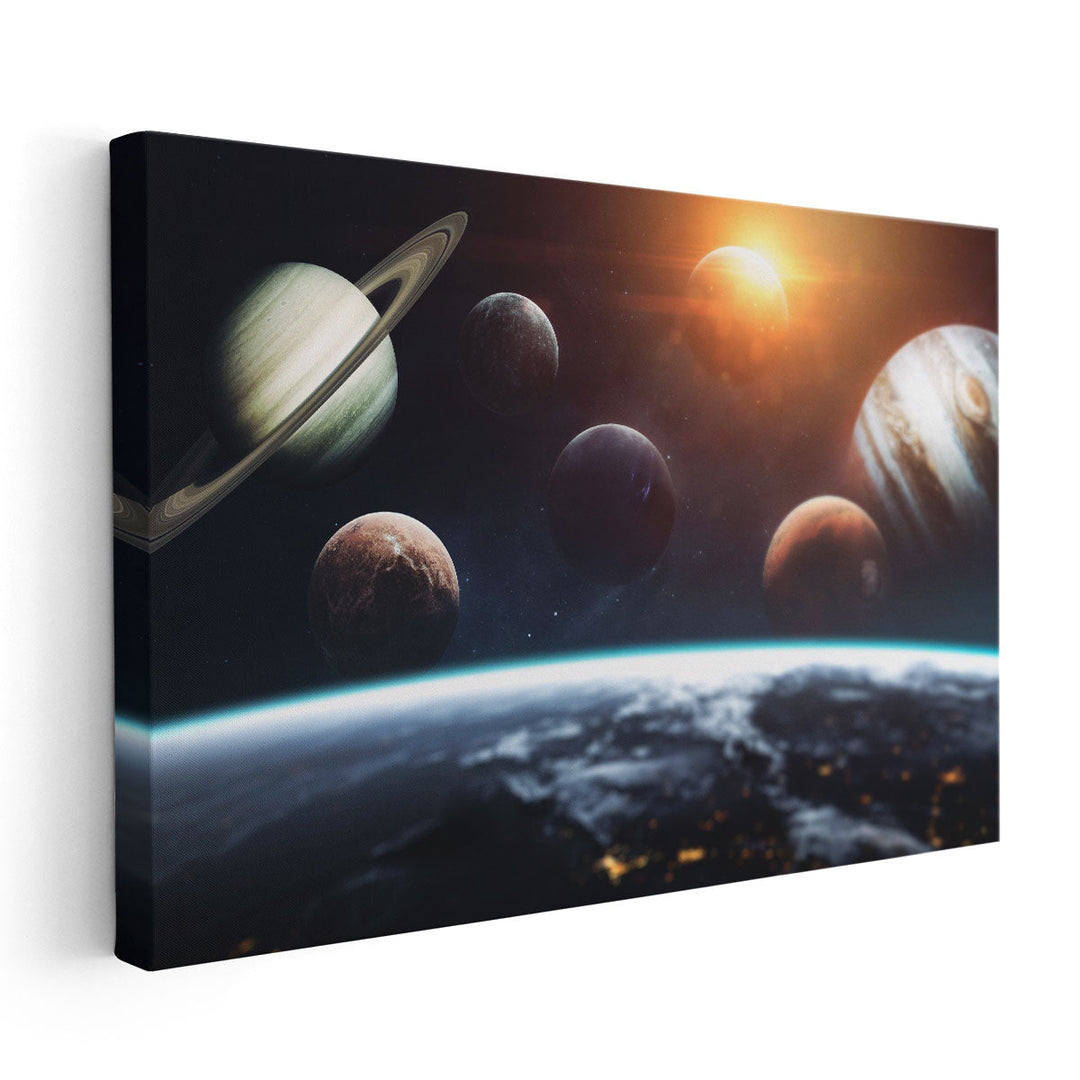 Planets of Solar System With Shinning Sun - Canvas Print Wall Art