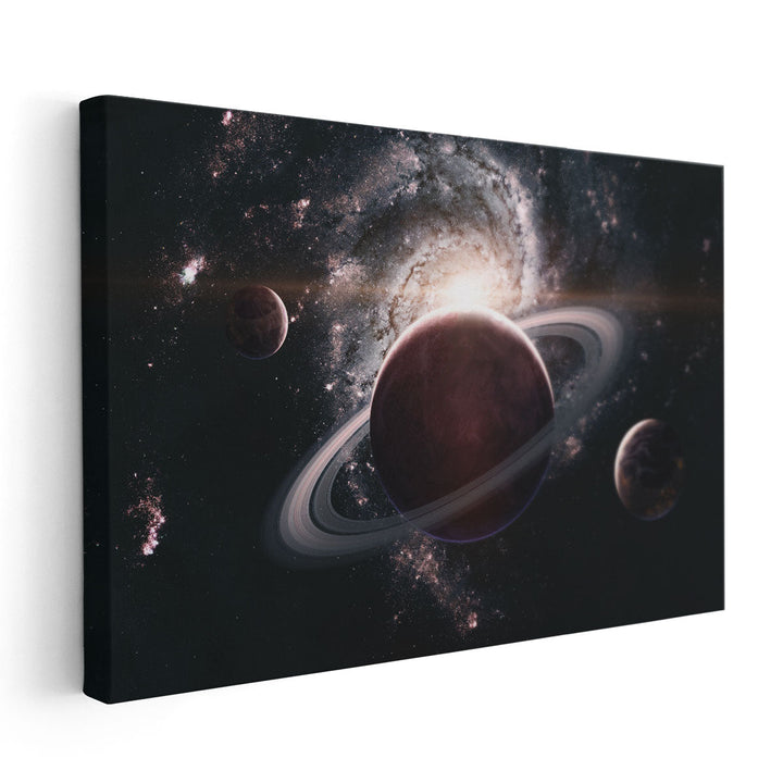 Planets With Galaxy in the Background in Deep Space - Canvas Print Wall Art