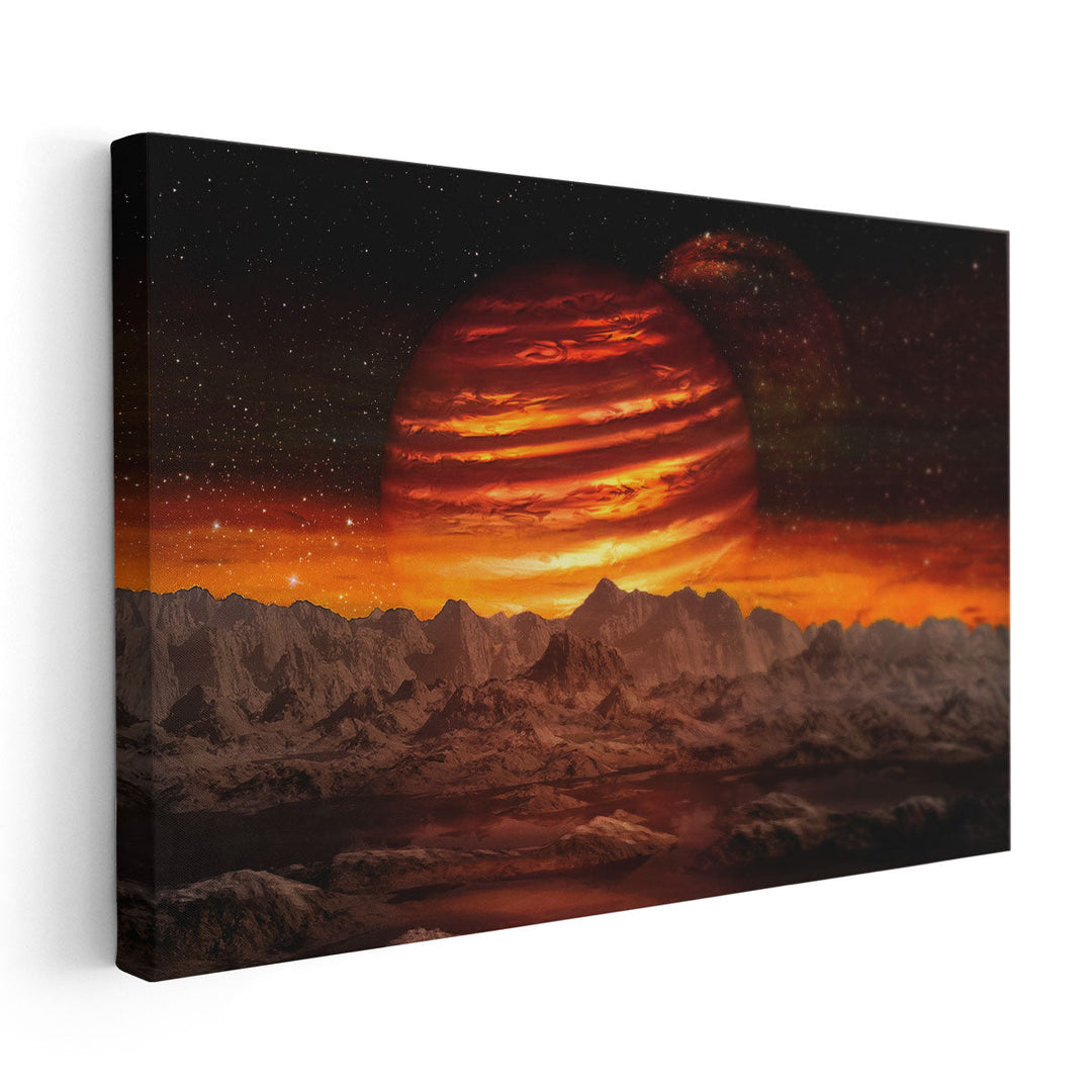 View of the Alien Planet and the Mountains - Canvas Print Wall Art