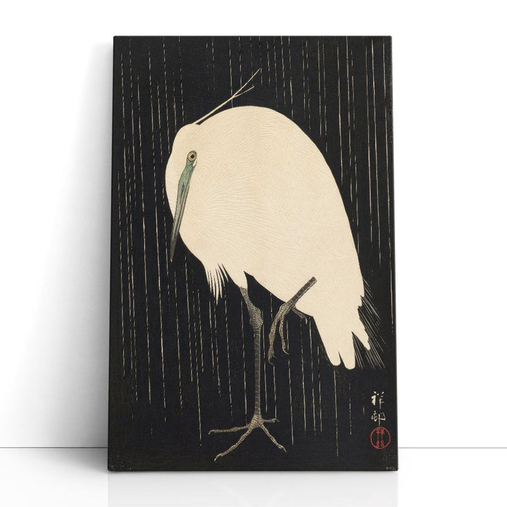 White Heron Standing in the Rain - Canvas Print Wall Art