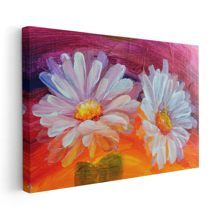 Oil Painting of White Daisy Flowers - Canvas Print Wall Art