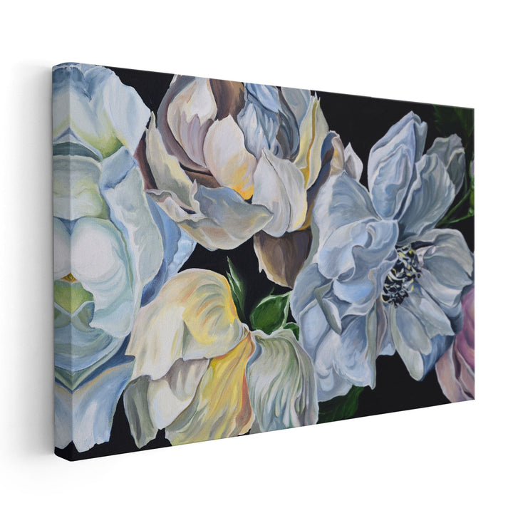 Oil Painting of White Flowers Close-up - Canvas Print Wall Art