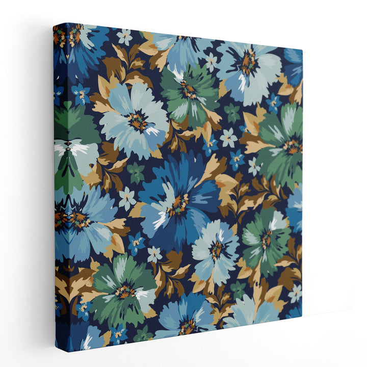 Blue and Green Flowers Blooming Meadow - Canvas Print Wall Art