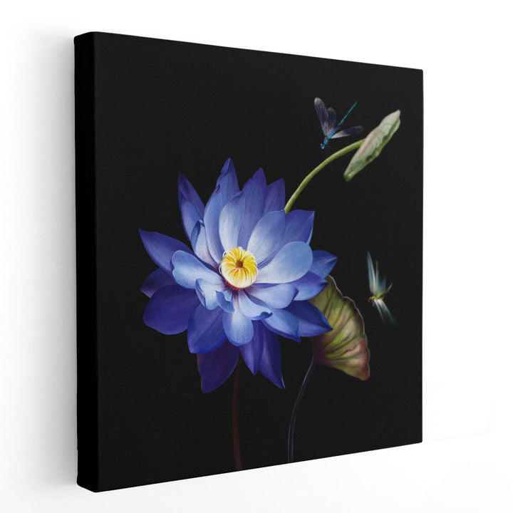 Purple Lotus Flower Close-up With Dradonflies - Canvas Print Wall Art