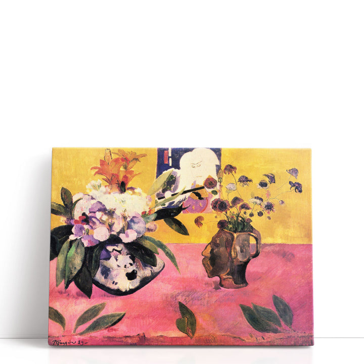 Still Life with Head Shaped Vase and Japanese Woodcut - Canvas Print Wall Art