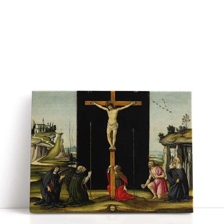 Christ on the Cross adored by Saints Monica, Augustine, Mary Magdalen - Canvas Print Wall Art
