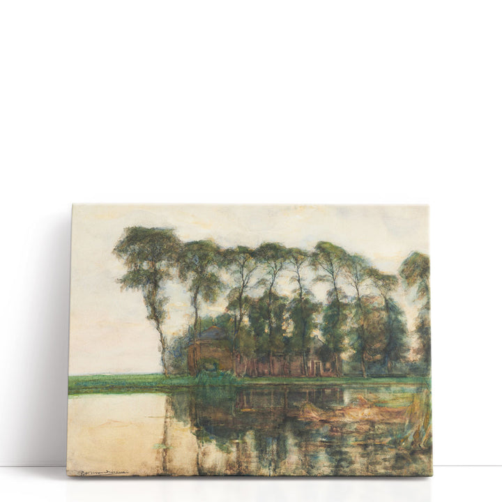 Farmstead along the Water Screened by Nine Tall Trees - Canvas Print Wall Art