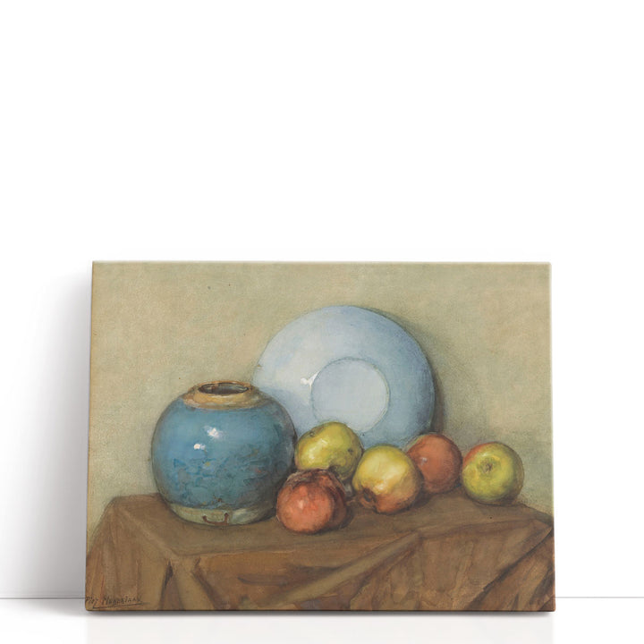 Appels, Ronde Pot en Plaat op een Tafel - Canvas Print Wall Art