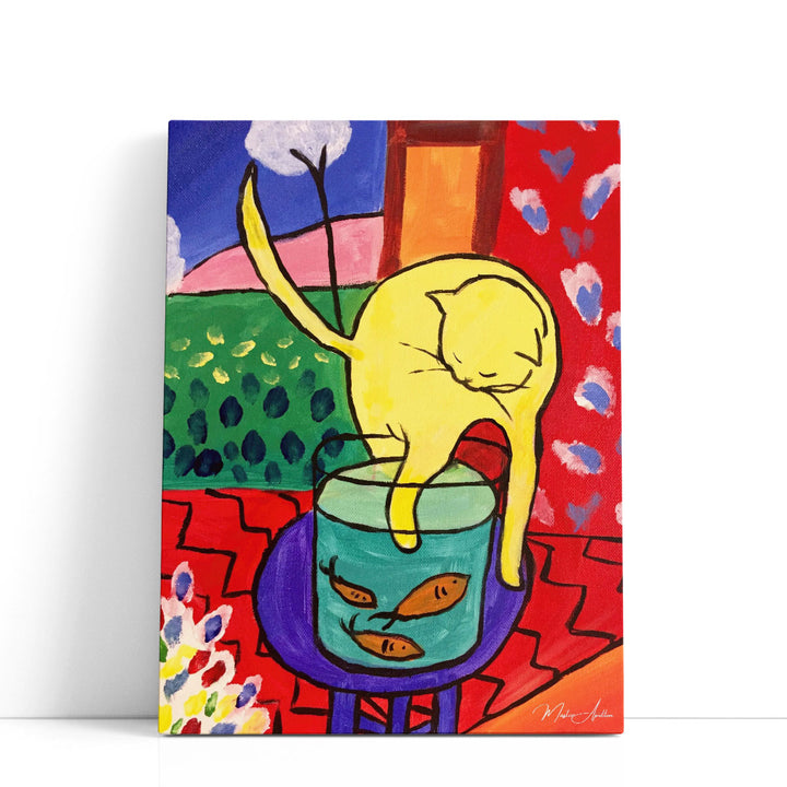 Cat With Red Fish - Canvas Print Wall Art