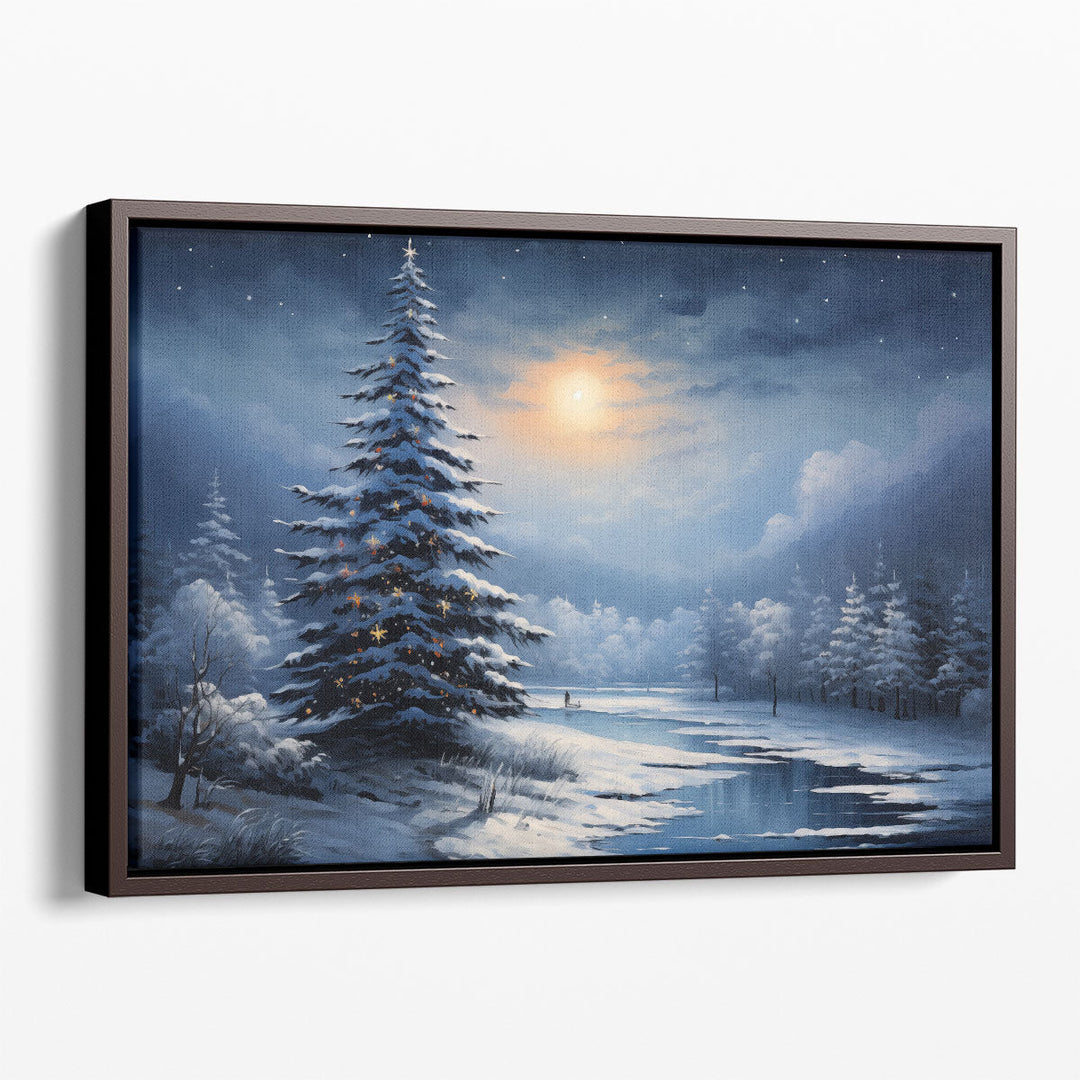 Snowy Nocturnal Serenity - Canvas Print Wall Art