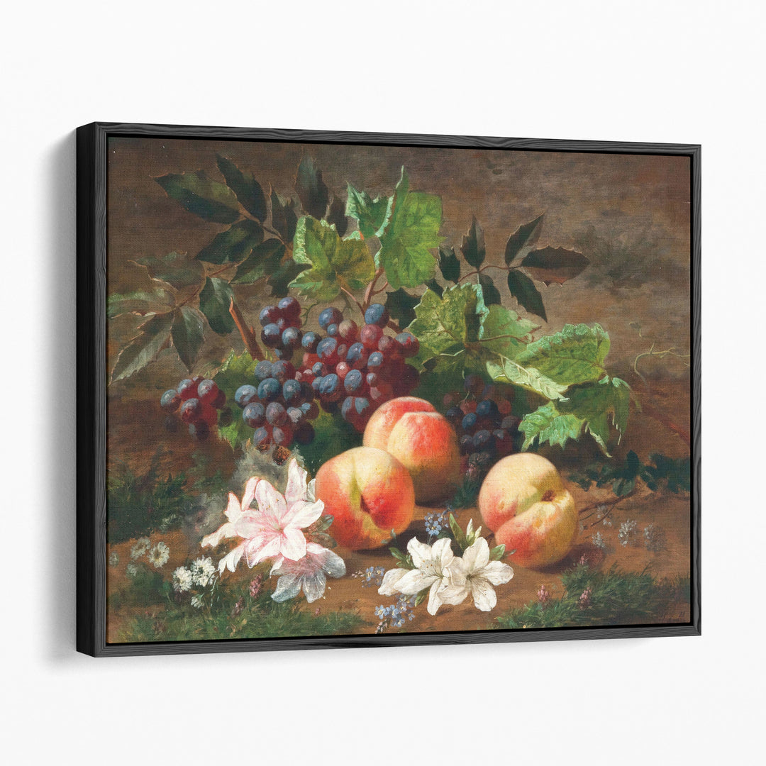 A Forest Still Life with Peach and Grapes - Canvas Print Wall Art