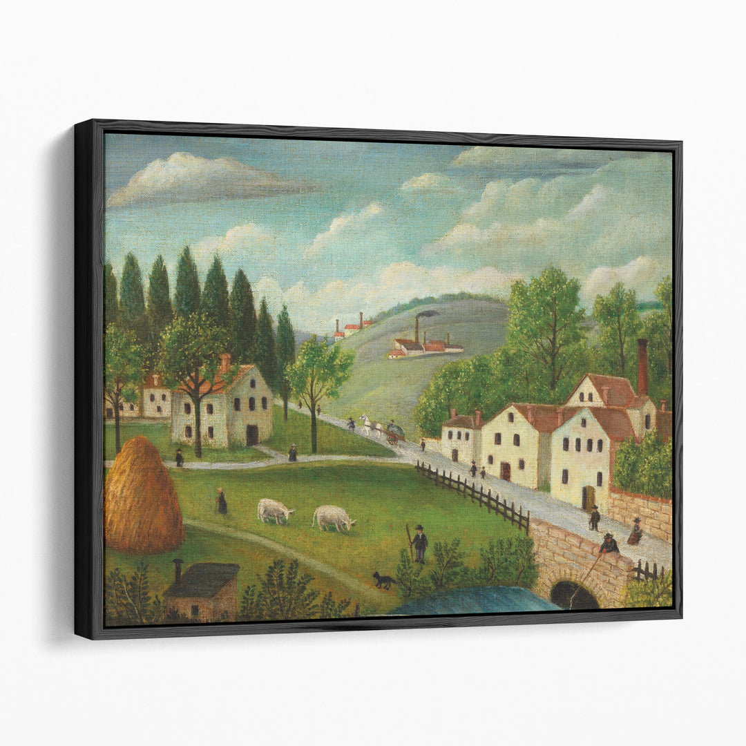 Pastoral Landscape with Stream, Fisherman and Strollers - Canvas Print Wall Art