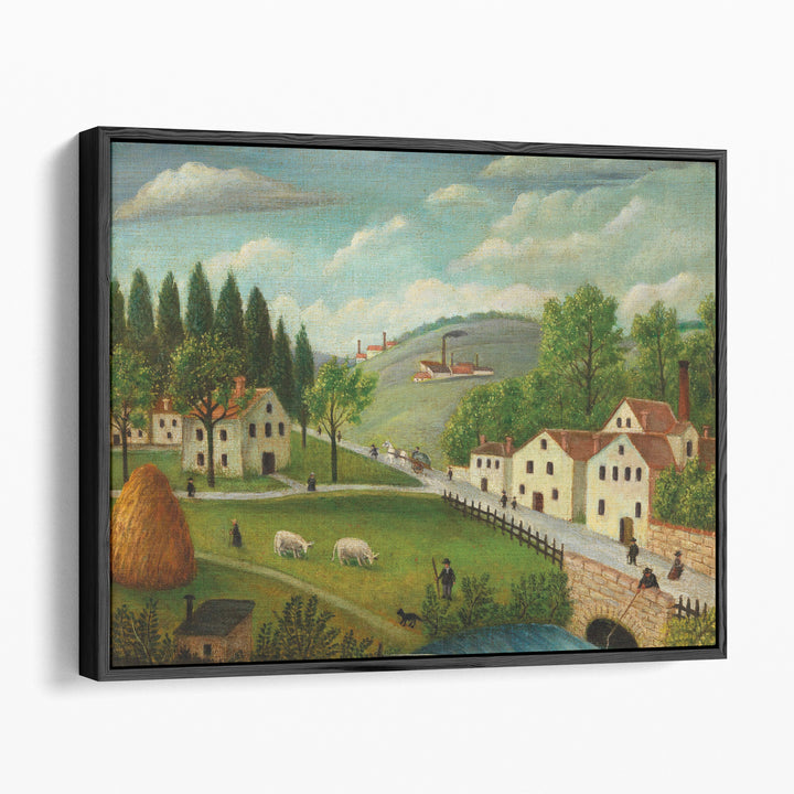 Pastoral Landscape with Stream, Fisherman and Strollers - Canvas Print Wall Art