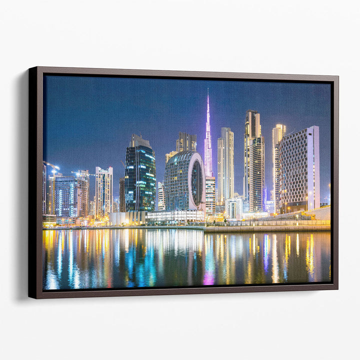 Dubai City Ultramodern Skyline During Night - Canvas Print Wall Art