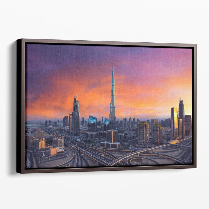 Dubai Skyscrapers During Sunset - Canvas Print Wall Art