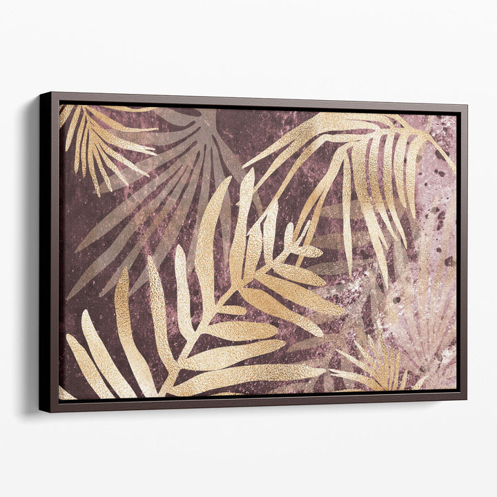 Tropical Leaves Pink Burgundy - Canvas Print Wall Art