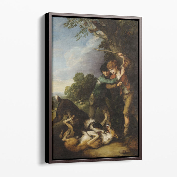 Two Shepherd Boys with Dogs Fighting - Canvas Print Wall Art
