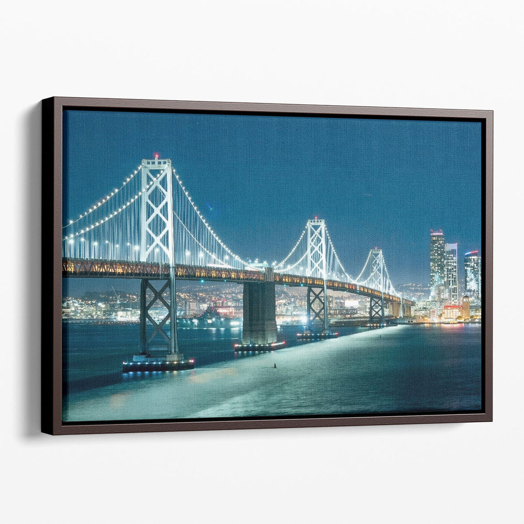 Oakland Bay Bridge in California at Night - Canvas Print Wall Art