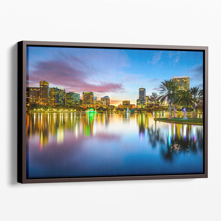 Orlando, Florida Downtown City Skyline On Eola Lake - Canvas Print Wall Art