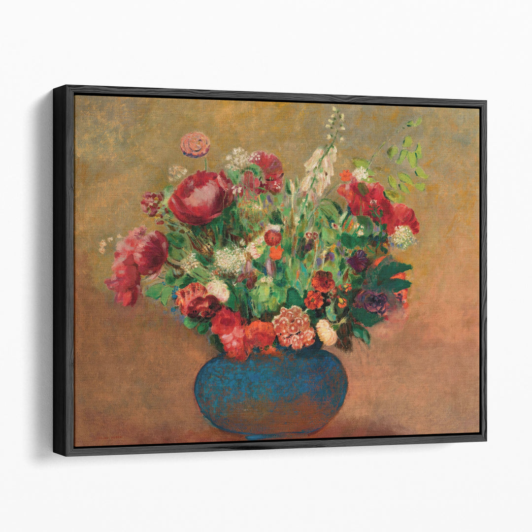 Pavots Et Oeillets De Poète Dans Un Vase Bleu - Canvas Print Wall Art