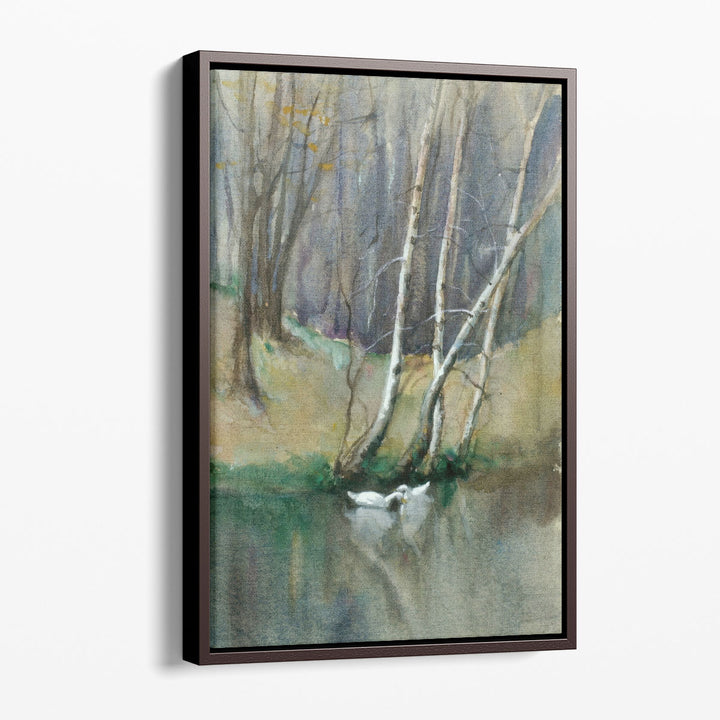 Wood Scene with Birch Trees and Ducks - Canvas Print Wall Art