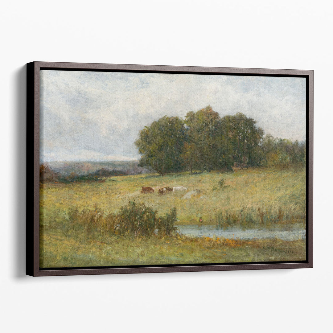Bright Scene of Cattle near Stream - Canvas Print Wall Art