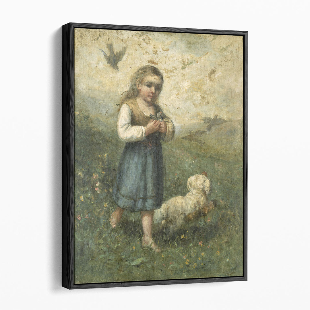 Child with Birds and Dog - Canvas Print Wall Art