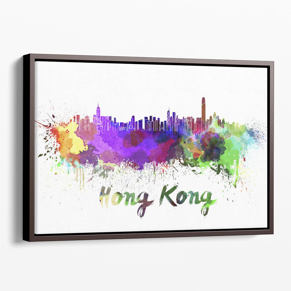 Hong Kong Skyline in Watercolor - Canvas Print Wall Art