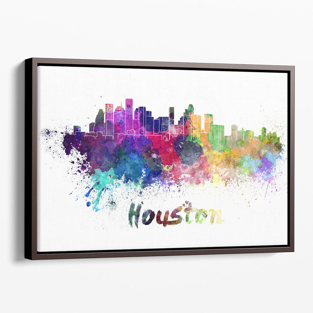 Houston Skyline in Watercolor - Canvas Print Wall Art