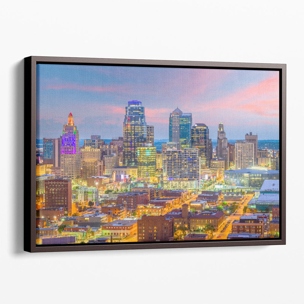 Kansas City, Missouri, Downtown Cityscape At Twilight - Canvas Print Wall Art