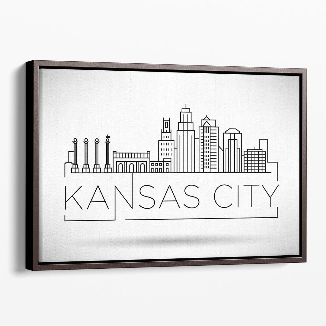 Minimal Kansas Linear City Skyline with Typographic Design - Canvas Print Wall Art