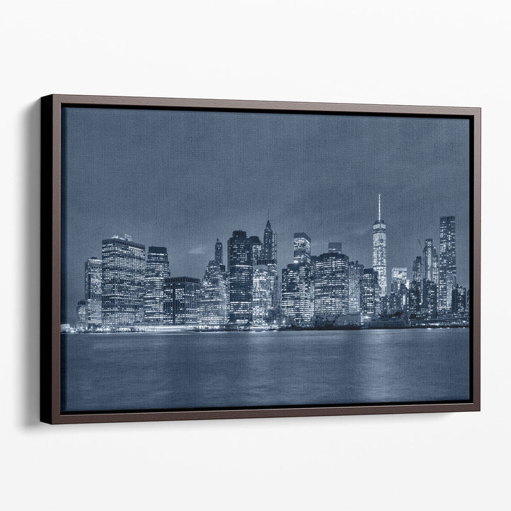 New York City Manhattan Downtown Skyline At Night - Canvas Print Wall Art