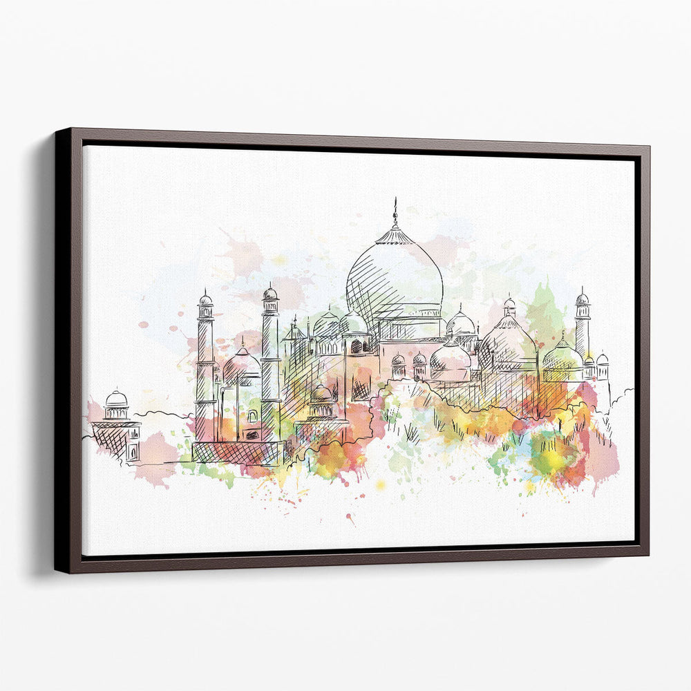 Watercolor Sketch of Taj Mahal India - Canvas Print Wall Art