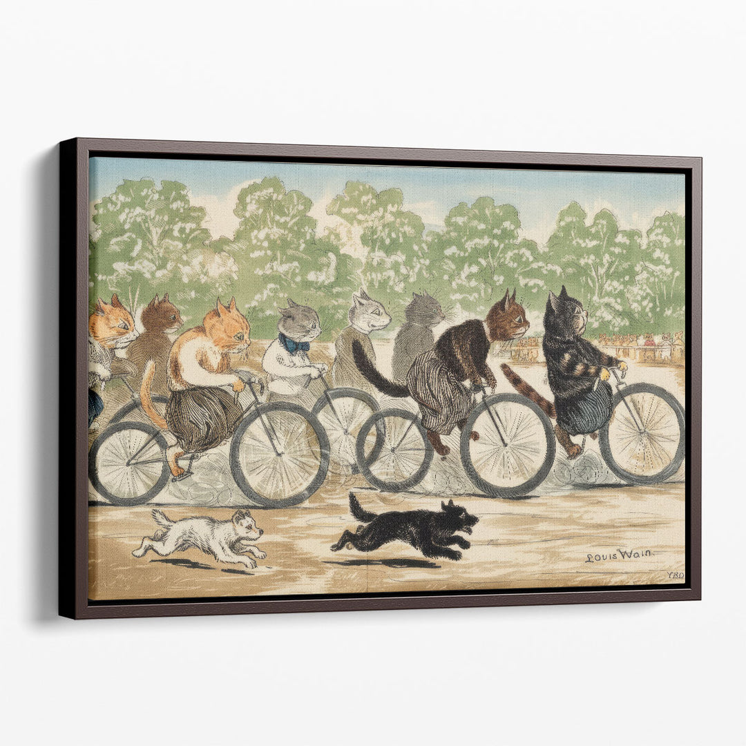 A Group of Cats Engaged in a Cycle Race in Hyde Park - Canvas Print Wall Art