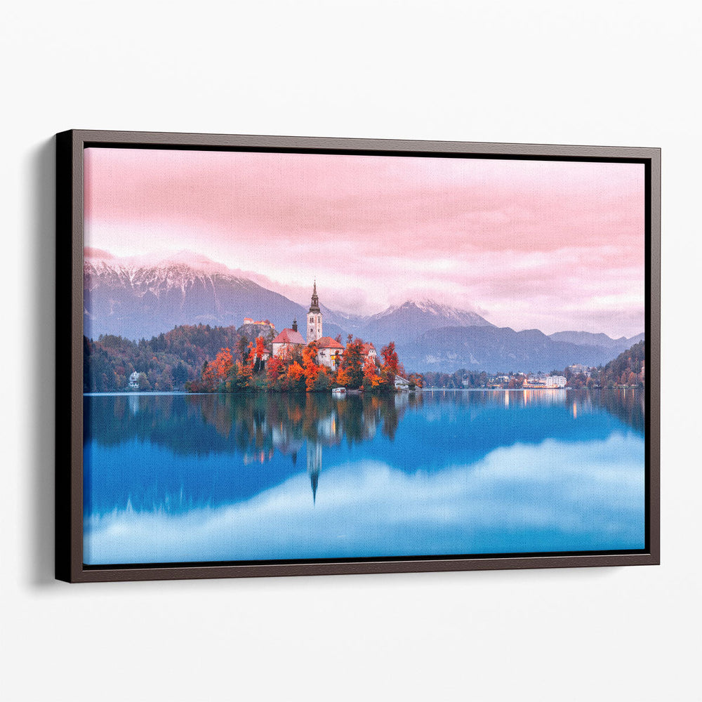 Ancient Church and Bled lake in Slovenia - Canvas Print Wall Art