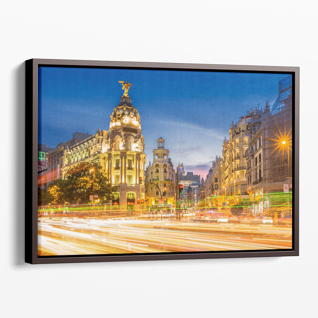 Madrid Gran via at Dusk Time, Spain - Canvas Print Wall Art