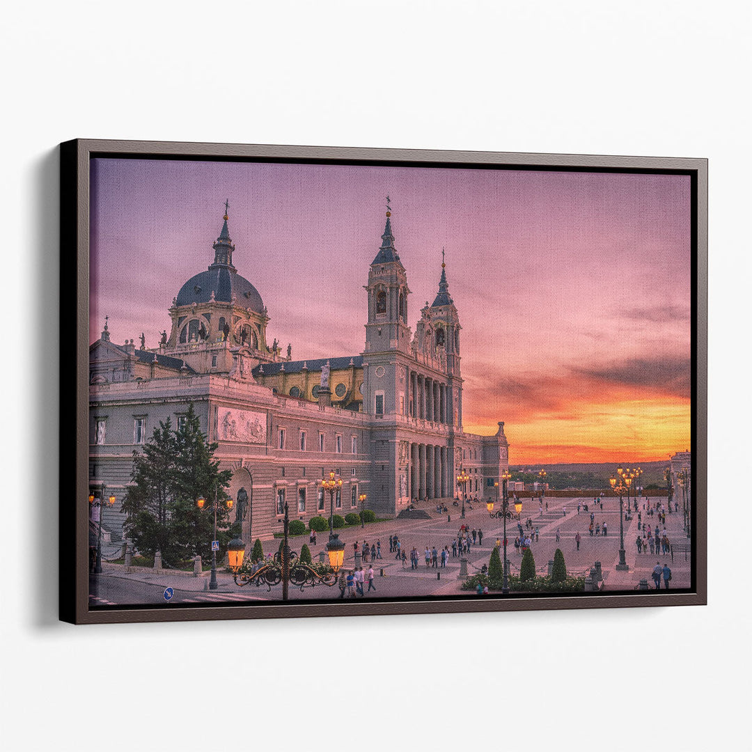 Madrid, Spain the Cathedral of Saint Mary, The Royal of La Almudena at Sunset - Canvas Print Wall Art