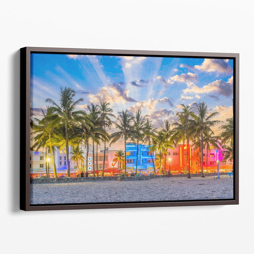 Miami Beach, Florida USA Cityscape on Ocean Drive - Canvas Print Wall Art