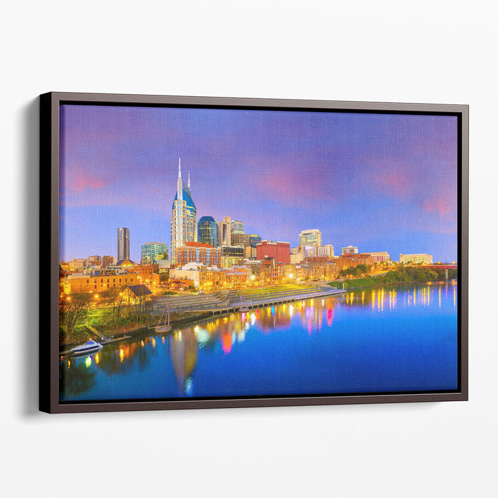 Nashville, Tennessee Downtown Skyline with Cumberland River in USA - Canvas Print Wall Art