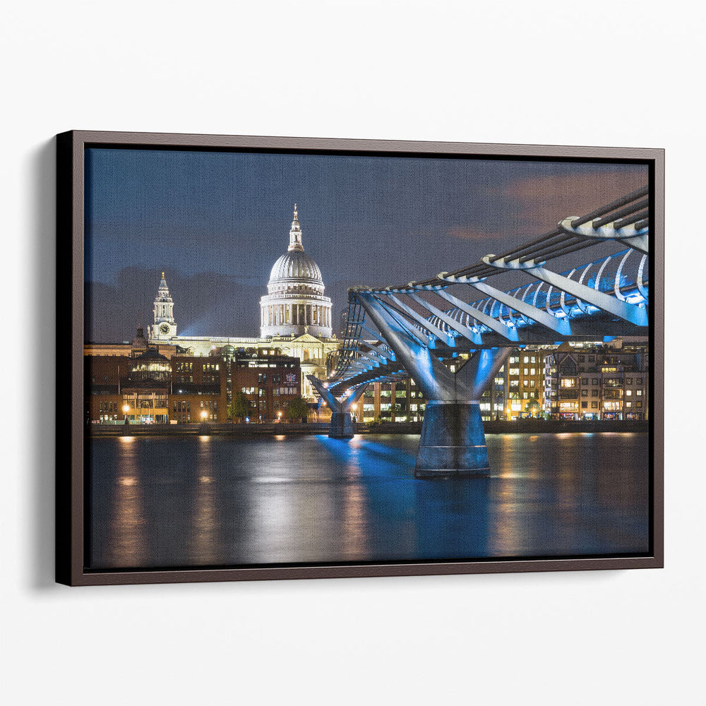 St Paul's Cathedral and Millennium Footbridge Over the Thames London Skyline - Canvas Print Wall Art