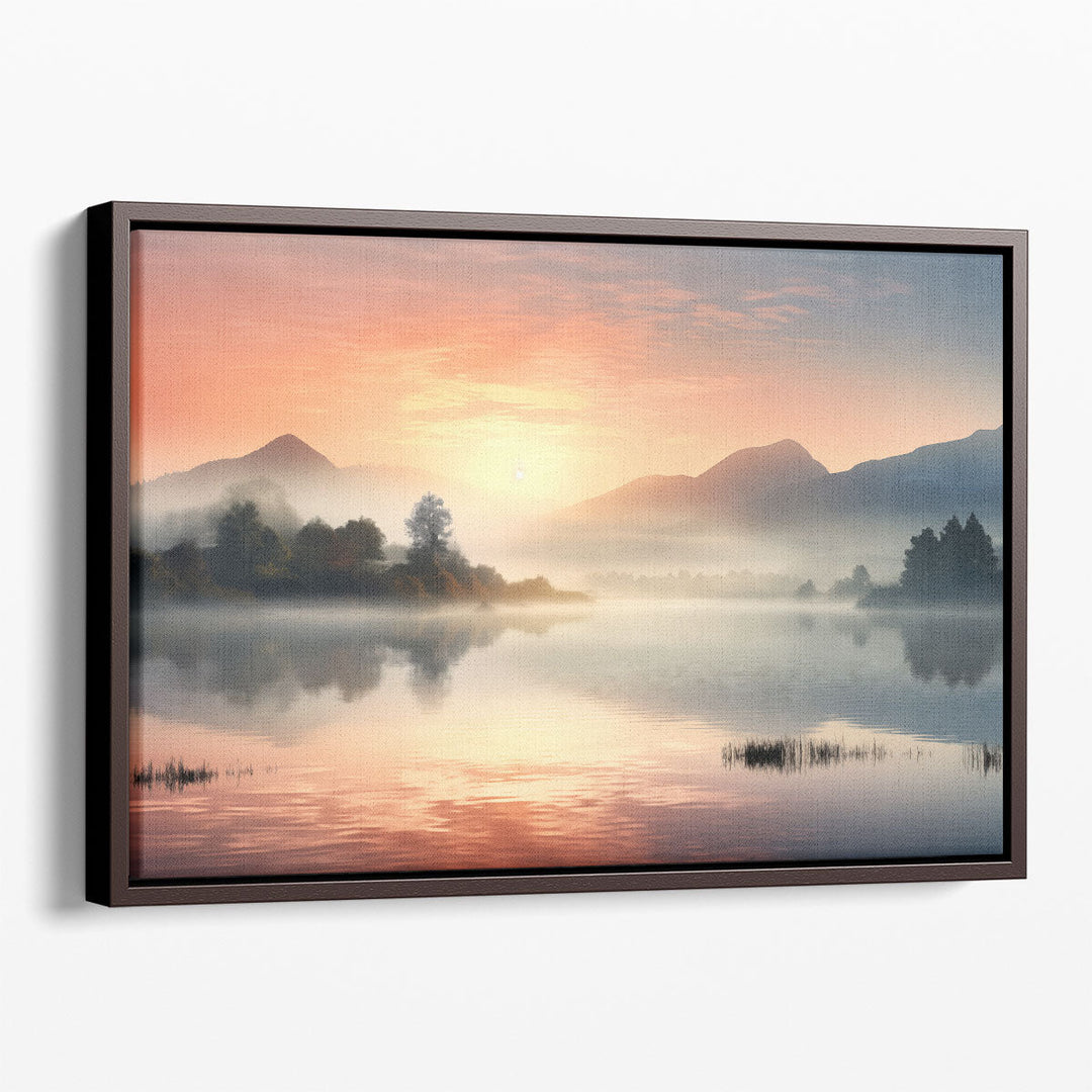 Foggy Lake During Sunrise - Canvas Print Wall Art
