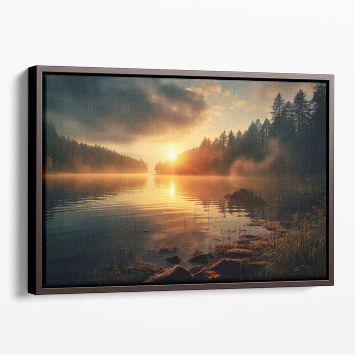 Lakeside Sunrise Glow - Canvas Print Wall Art