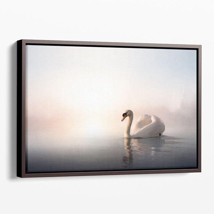 Swan Floating on the Water At Sunrise - A Minimalistic Art - Canvas Print Wall Art