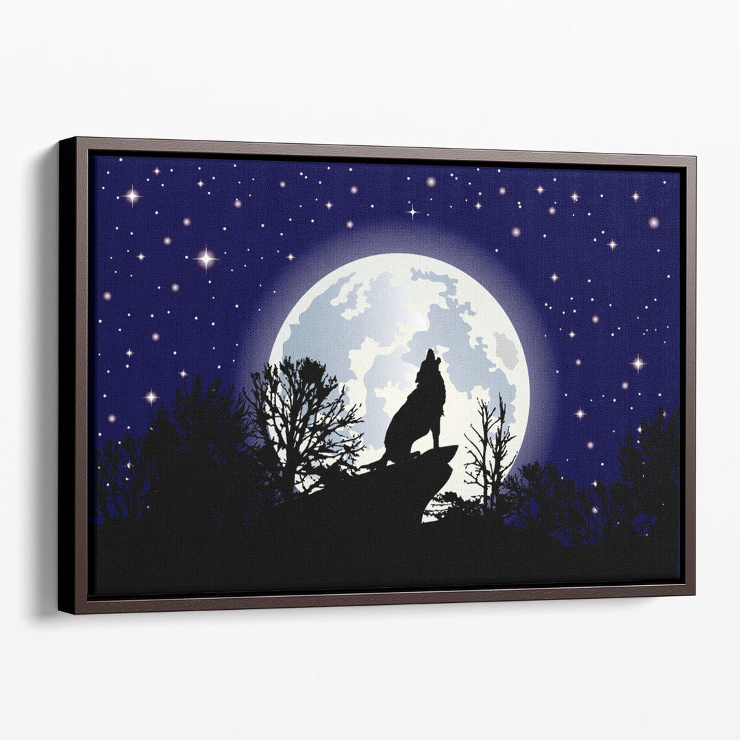 Howling Lone Wolf with Full Moon Background - Canvas Print Wall Art