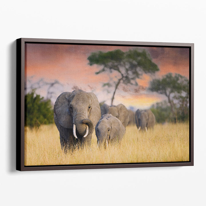 A Herd of Wild Elephants in Tarangire National Park - Canvas Print Wall Art