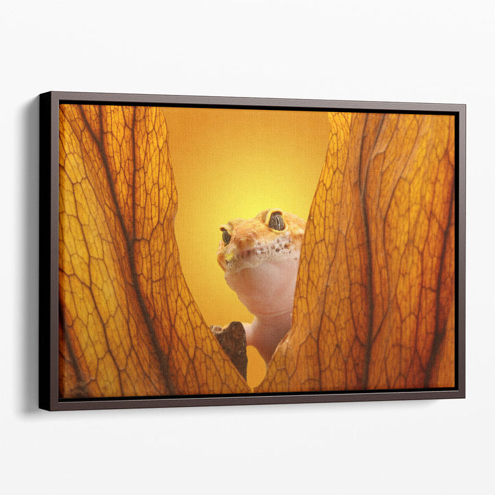 Gecko Lizard on Yellow Background - Canvas Print Wall Art