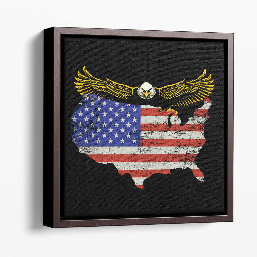 USA Map Shape Flag With An Eagle - Canvas Print Wall Art